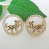 Navachi 18k Gold Plated White Leopard Round Badge White Crystal