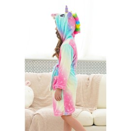 Doctor Unicorn Girls Fleece Hooded Robe Toddler Warm Fuzzy Bathrobe Pink 2 3-4 Years