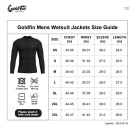 GoldFin Mens Wetsuit Top, 3mm Wetsuits Men Neoprene Jacket Long Sleeve Wet Suits for Water Sports Diving Surfing Kayaking Swimming