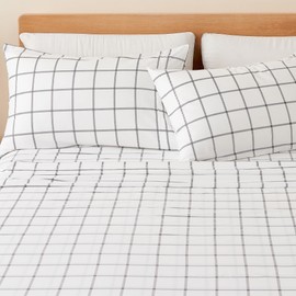 Great Bay Home 4-Piece King Printed Microfiber Sheet Set | Ultra-Soft, Brushed Bedding Sheets & Pillowcases | Wrinkle & Fade Resistant, All-Season Bed Sheets for Bed (King, Windowpane - White/Grey)