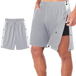 AUSTYLCO Tear Away Shorts for Men Post Surgery Adaptive Clothing Fully Open on Both Sides Snap Post-operative Pants with Pockets for Knee Leg Hip Surgical