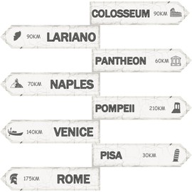 8 Pcs Italian Street Signs Cutouts Travel Street Sign Paper Cutouts for Street Wall Hanging Decorations for Travel Theme Party Retro Event Party Supplies