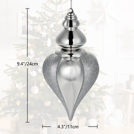 2 Pcs 9" Large Christmas Ball Ornaments, Shatterproof Finial Drop Ornaments Christmas Tree Decorations Silver Christmas Big Ornaments Hanging Ball for Holiday Christmas Decorations