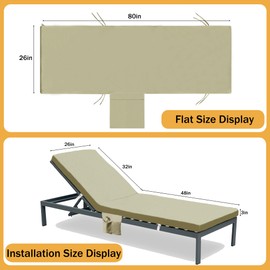 Outdoor Chaise Lounge Cushion Cover Replacement, Waterproof Outdoor Patio Lounge Chair Cushion Slipcover, Patio Furniture Cushions Cover with Ties & Pocket (Beige, 80"x26"x3"-2 PACK-COVER ONLY)