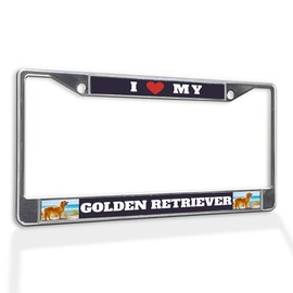 Fastasticdeals Metal Insert License Plate Frame I Love My Golden Retriever C Weatherproof Car Accessories Chrome 2 Holes Solid Insert
