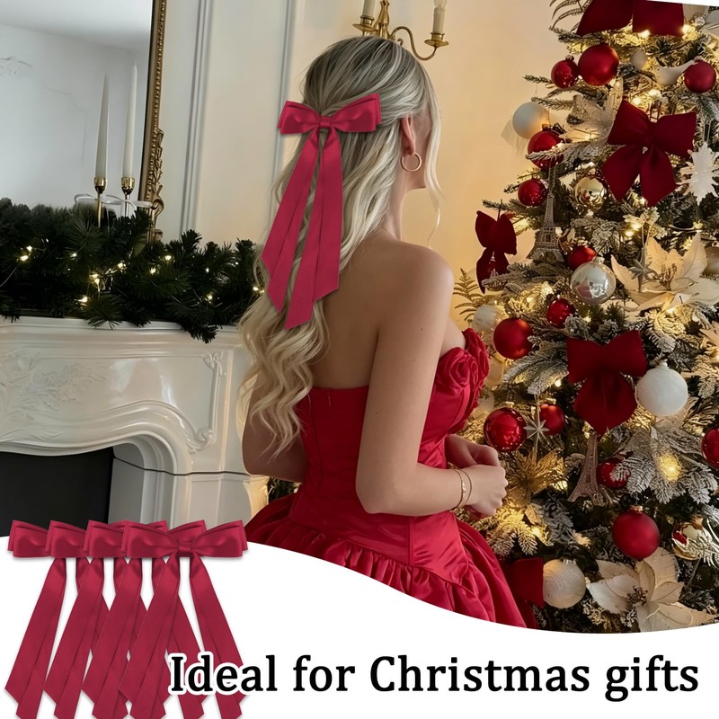Wine Red Hair Bows Ribbon for Women Girls Gift 4Pcs
