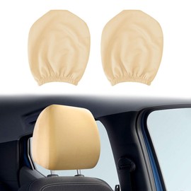 2PCS Soft Car Head Rest Cover Protector - Universal Car Seat Headrest Cover - Reusable Headrest Anti-Dirty Covers Car Headrest Protector - Auto Interior Decorative Accessories for Cars Trucks (Beige)