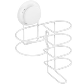 Navaris Hair Dryer and Flat Iron Holder - Suction Cup Wall Mount Blow Dryer and Straightener Mounted Storage Organizer for Bathroom - Stainless Steel - White