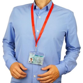 Lanyard with Clear Card Holder, Assorted Colours, Id Card Holder (20x Red)