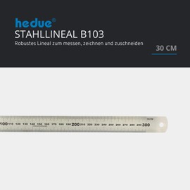 hedue® Steel Ruler 300 mm, B103 - Steel Ruler with Millimetre Scale, Rustproof Stainless Steel Ruler, Robust Metal Ruler