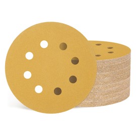 Kozelo 100 Pcs Sanding Disc 5 Inch 150 Grit 8 Hole Hook and Loop Random Orbital Sandpapers Suitable for Drywall Sander Wood Metal Furniture, Yellow