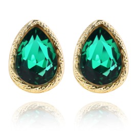 Emerald Green Teardrop Earrings for Women, Golden Edged Green Stud Earrings, Elegant Emerald Stud Earrings for Everyday or Special Occasions