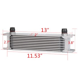 10 Row AN10 Aluminum Universal Engine Transmission Oil Cooler Kit + Oil Filter Adapter Hose End Silver