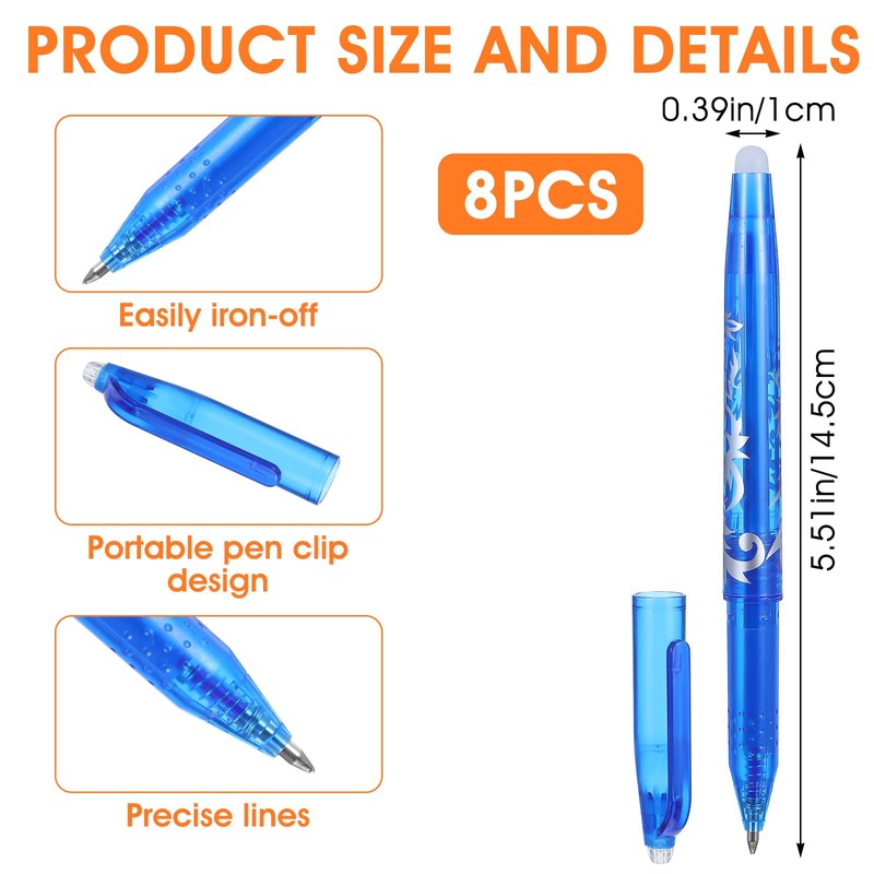 Hpmjz 8pcs Heat Erasable Pens for Fabric, Fabric Marking Pens