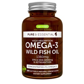 Igennus Ultra Pure Omega 3 Triglyceride rTG Wild Fish Oil 1360mg, IFOS Certified, EPA DHA 1000mg Plus Astaxanthin, Non-GMO, for Men & Women, 180 Softgels