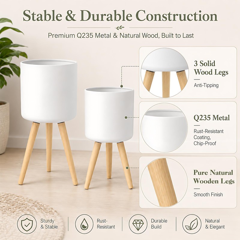 2-Pack Ceramic-Look Metal Planters for Indoor Plants