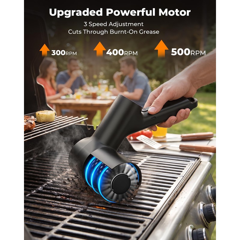 Electric Grill Brush, 3-Speed Cordless High-Speed Motor BBQ Grill Cleaner