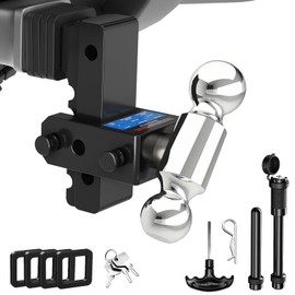 Adjustable Trailer Hitch Fits 2" Receiver - Heavy-Duty 12,500 lbs GTW Aluminum Tow Hitch with Dual Ball (2" & 2-5/16"), 6" Drop/Rise, 4 Silencer Pads & Anti-Theft Lock for Trucks and SUVs