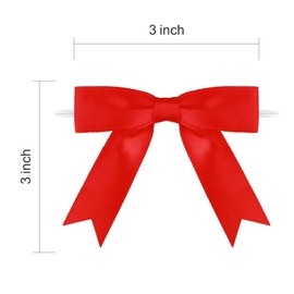 Meseey 50 Pcs 3 Inches Twist Tie Satin Ribbon Bows Red Pretied Premade Craft Bows for Treat Bags Gift Wrapping Basket Wedding Baby Shower Brithday Christmas Party (3", Red)