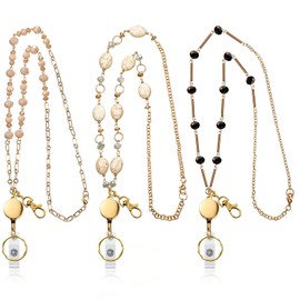 3 Pieces Retractable Badge Reel Lanyard for ID Holder Set, Necklace Name Badge Holder Lanyard Stainless Steel Beaded Chain with Waterproof Name Badge Holder Clip for Mother's Day Present