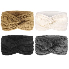 DRESHOW Women Warm Knitted Headband Winter Ear Warmer Crochet Head Wraps Thick Fleece Lining Hair Bands