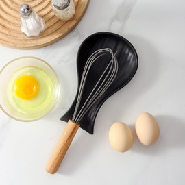 Hasense Porcelain Spoon Rest for Stove Top, 7 Inch Spoon Holder for Ladle Spatula & Tong, Large Cooking Utensil Rests for Home Kitchen Countertop and Coffee Bar Decoration, Matte Black