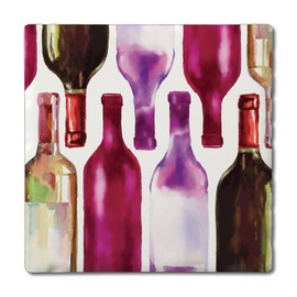Thirstystone Watercolor Wine Bottles Single Tumbled Tile Stone Coaster with Protective Cork Backing Manufactured in The USA 4" Square, Artistic, Easily Wipes Clean