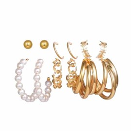 Gold Knot Earrings for Women Chunky Twisted Wrap Earrings Triple Layered Knot Statement Dangle Earrings Geometric Imitation Pearl Butterfly Stud Earrings Jewelry Gifts 6 Pairs(Gold02)