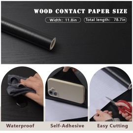 proprodiudiu Black Wood Grain Contact Paper Peel and Stick,Waterproof Wood Contact Paper Easy to Clean,Self Adhesive Wallpaper for Furniture,Countertop,Cabinet