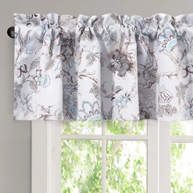 H.VERSAILTEX Blackout Curtain Valances for Kitchen Window/Living Room/Bathroom Privacy Added Rod Pocket Home Decoration Winow Valance, 52" W x 18" L, Floral in Brown and Soft Teal