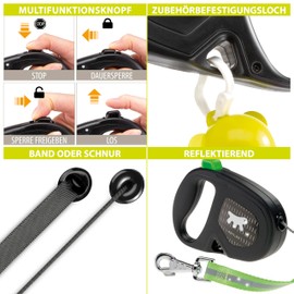 Ferplast Flippy ONE Reflex Reflective Dog Lead for Small Dogs up to 12 kg Extendable Cord Max 4.5 m Single Button for Locking and Unlocking Yellow