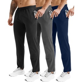 Men's 3 Pack Athletic Pants Workout Joggers with Zipper Pockets Gym Sweatpants Black Blue Grey M