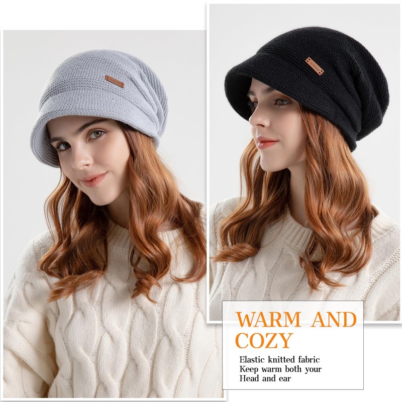 DANMY Womens Winter Beanie Hat,Fleece Lining Warm Knitted Slouchy Beanie