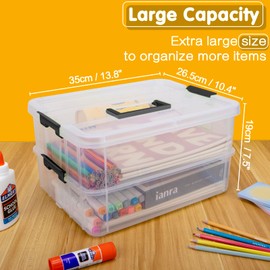 TERGOO 2 Layer Plastic Storage Containers with Lids, Multipurpose Clear Stack & Carry Box, Portable Craft Organizers and Storage Bin for Organizing Art & Craft, Sewing, Makeup, Nail Supplies (Black)