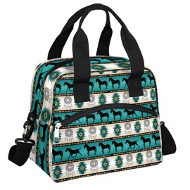 Aztec Horse Print Lunch Bag Women Lunch Box for Women Adult Men Reusable Cute Lunch Box Tote Cooler Bags Insulated Portable Lunch Containers for Work, Office, Travel, Picnic