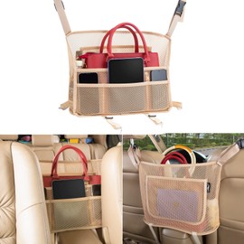 eing Car Organizers and Storage Mesh Bag, Purse Holder, Car Net Pocket Handbag, Automotive Consoles & Organizers, Back Seat Pets Kids Barrier, Car Handbag Holder for Women, Beige