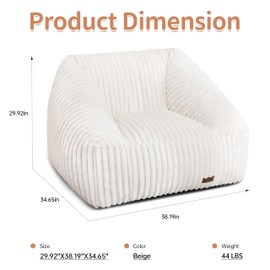 HABUTWAY Bean Bag Chair, Giant Bean Bag Chairs for Adults and Kids, Bean Bag Sofa, Lazy Floor Sofa, Faux Fur Beanbag Chair with Armrests for Living Room Bedroom (Beige)