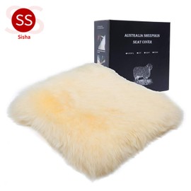 Sisha-A Winter Warmth: Universal Sheepskin Seat Cushion Cover - Natural Wool, for Cars, Trucks, SUVs & Vans - Cozy & Stylish Driving Companion Front Beige Yellow