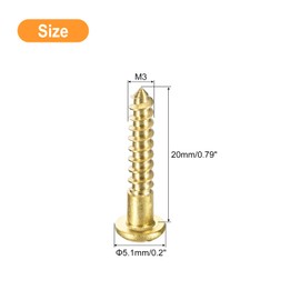 sourcing map Wood Screws M3 x 20mm Slotted Round Head Brass Self-Tapping Screw WoodWorking Screw 60 Pcs