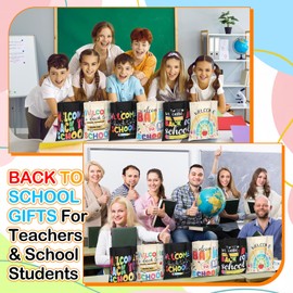 Talltalk 12 Pcs Welcome Back to School Gifts for Teacher Students Pencil Cotton Canvas Bag Bulk First Day of School Party Favors Treat Tote Bags for Classroom Rewards