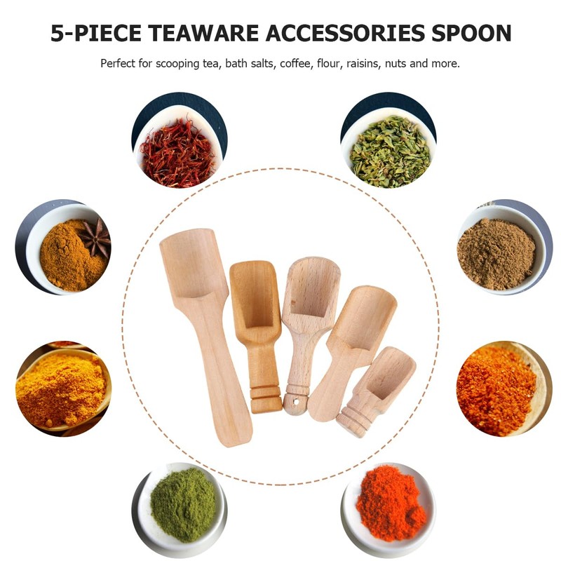 Healvian Washing Jar Spoons 5 Pcs Mini Wooden Scoop Small