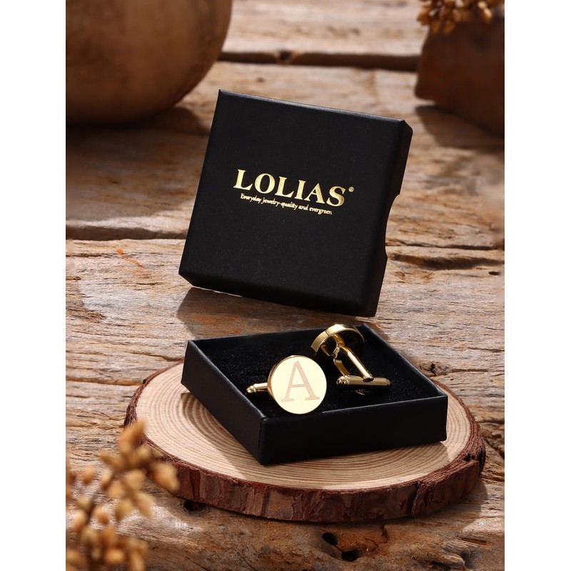 LOLIAS Cuff Links Mens Accessories Jewelry Classic Initial Cufflinks with
