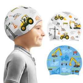 2 Pack Kids Swim Cap Durable Silicone Swim Caps for Boys Girls Toddler Waterproof Bathing Pool Swimming Caps Comfortable Kids Swimming Hats (Blue Truck)