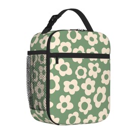 Vintage Groovy Flowers Lunch Box Girls Boys Insulated Lunch Bag Reusable Lunchbox with Side Pocket,Cute Lunch Box for Girls Boys,Waterproof Lunch Tote Bag for Women Men Kids Work Office School Picnic