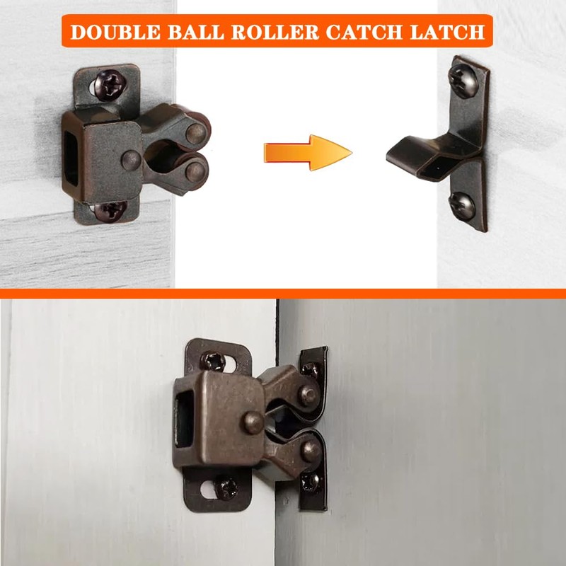2 Pack Cabinet Latch Double Roller Catch for Cupboard Closet