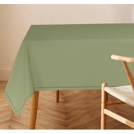 Table Cloth Rectangular 30% Linen and 70% Cotton Hem Stitched 1 Pack - 54x72 Inch - Dark Green /Martini Olive / Avocado
