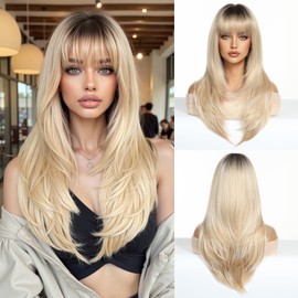 Esmee Long Straight Mixed Blonde Wigs for Women with Fringe Natural Synthetic Hair Wig for Daily & Party Use