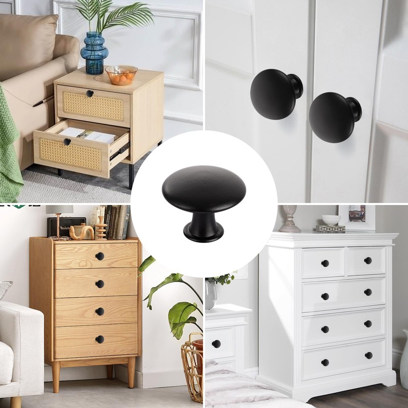 LOPYXBR 30 Pieces Furniture Knobs Black, 30mm Round Cabinet Knobs