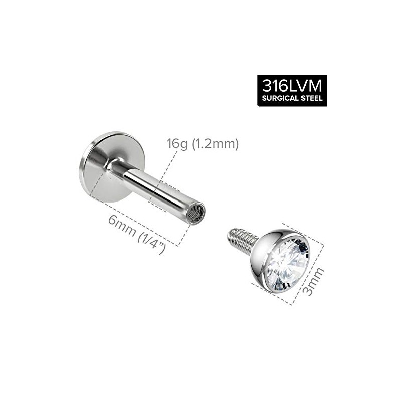 2pc 16g 1.2mm 6mm Labret Bar Stud Lip Ring Snake