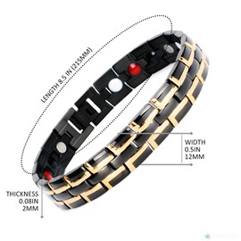 Emmori Stainless Steel Magnetic Therapy Bracelet For Men Women & Adjustable Length with Sizing Tool & Retro Bracelet Jewelry (Black-Gold)